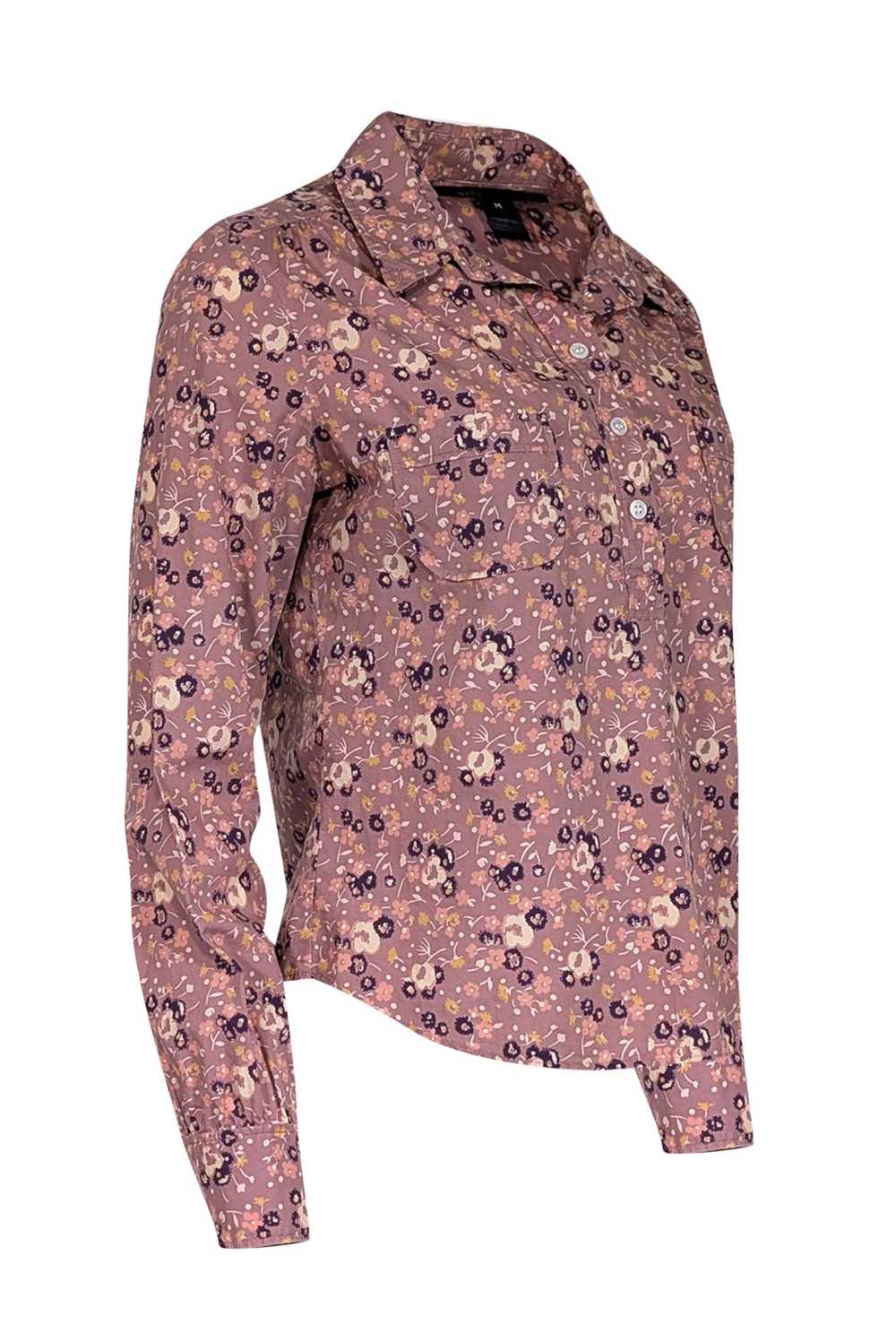 Marc Jacobs - Purple Floral Long Sleeve Collared … - image 2