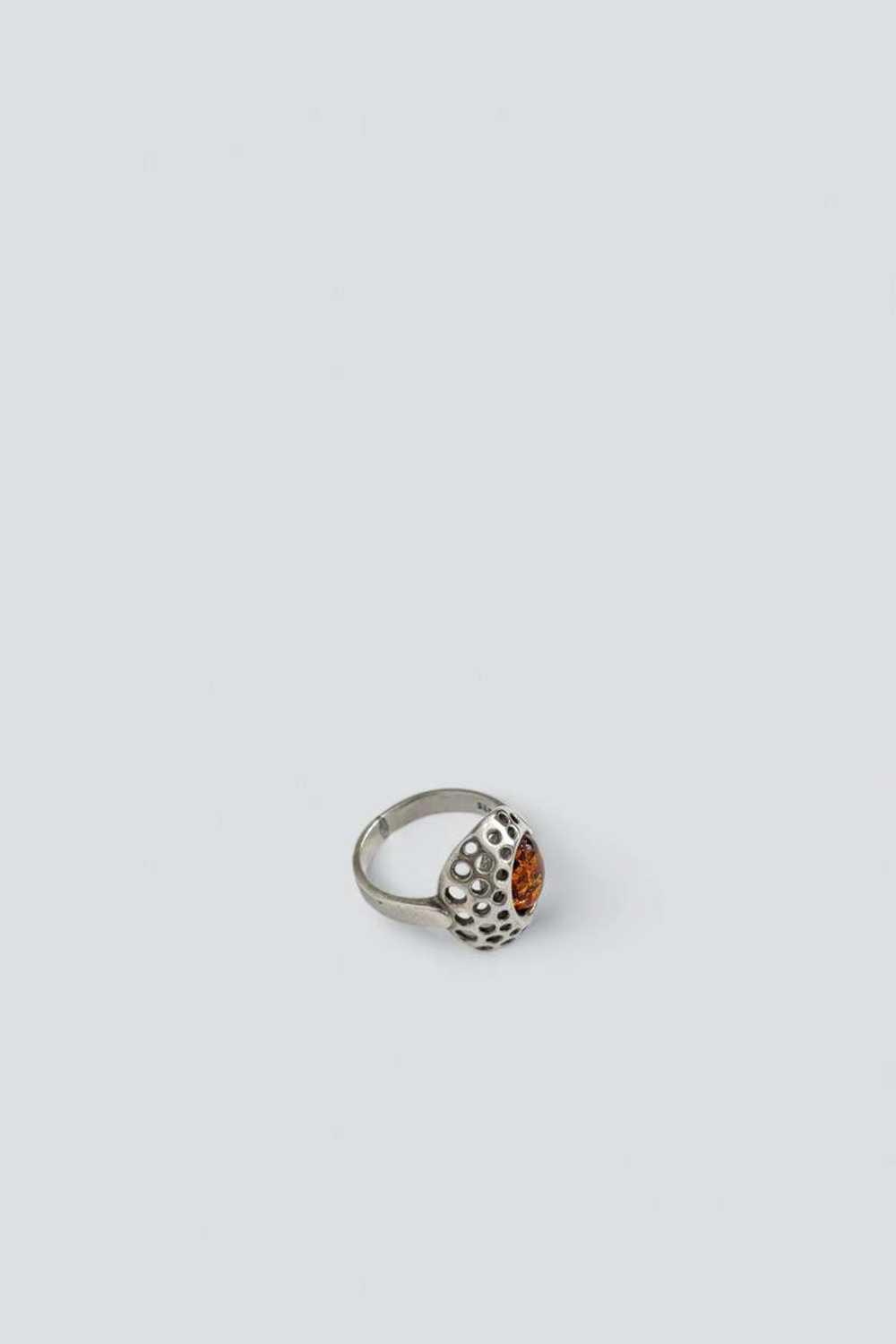 Perforated Signet Ring - Sterling Silver/Amber - image 1