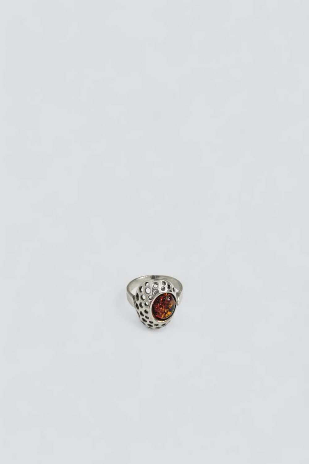 Perforated Signet Ring - Sterling Silver/Amber - image 2