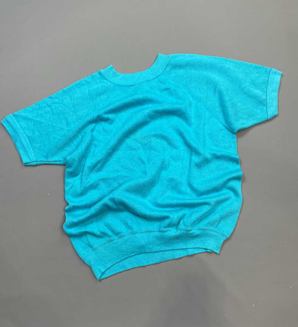 CUTE! SHORT SLEEVE TEAL RAGLAN CREWNECK SWEATSHIRT - image 2