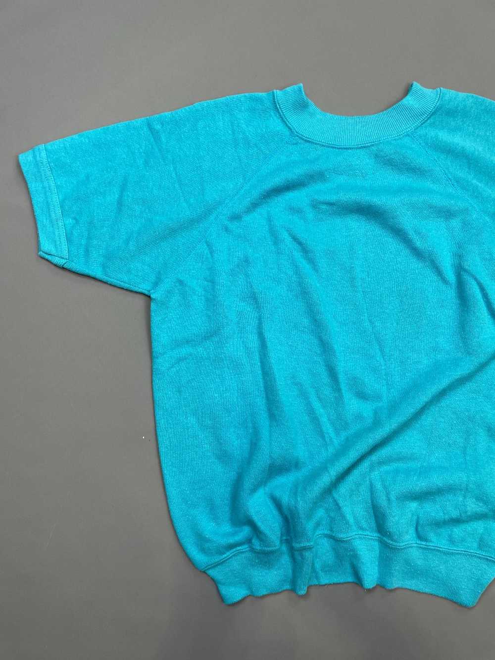 CUTE! SHORT SLEEVE TEAL RAGLAN CREWNECK SWEATSHIRT - image 4