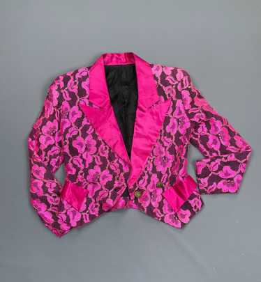 WOW! BRIGHT! SUPER 1980S FUSCHIA PINK SATIN & LACE