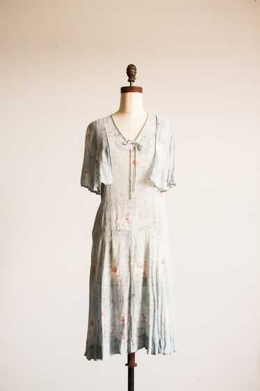 1920s Daisy Print Chiffon Capelet Dress