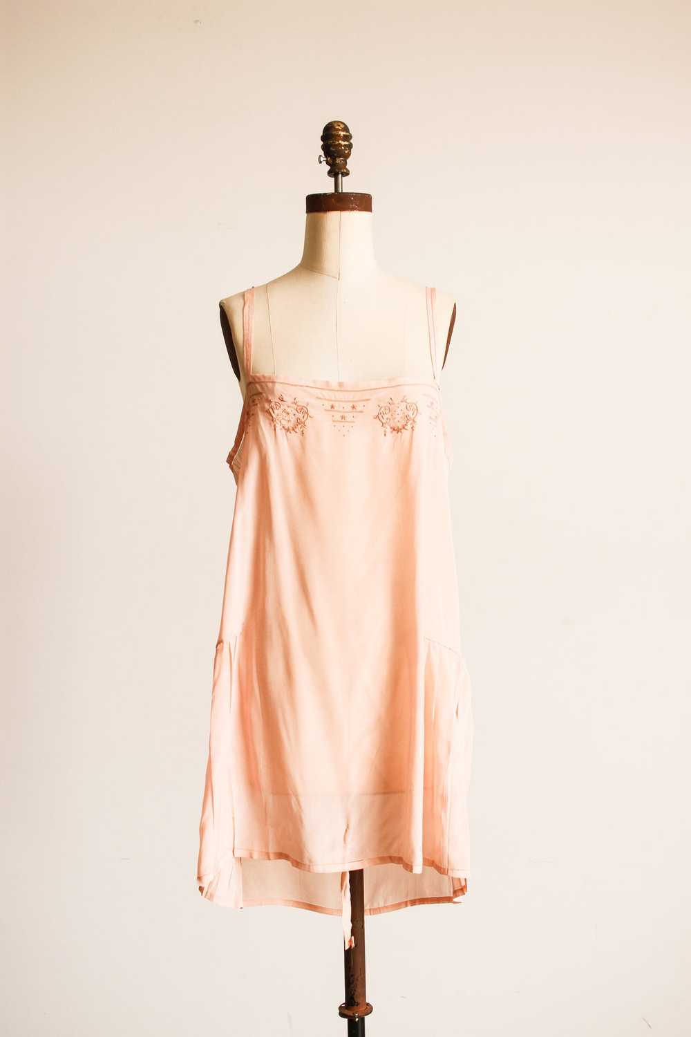 1930s Blush Silk Embroidered Chemise Step-In - image 1