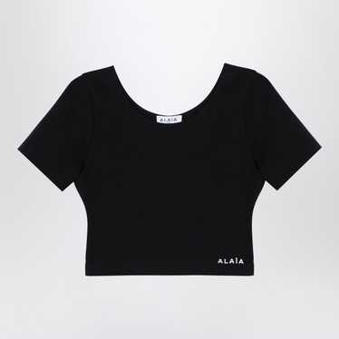 Alaia o1d2blof0724 Cropped T-Shirt With Logo in Bl