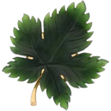 Fluhler Nephrite Jade Vintage Leaf Brooch - Yellow