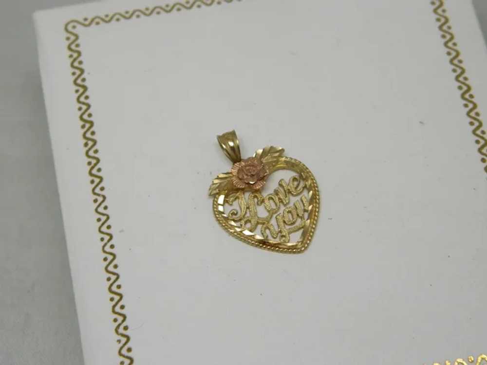 Vintage 14 K Yellow And Rose Gold Heart Pendant - image 2