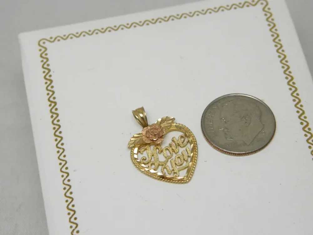 Vintage 14 K Yellow And Rose Gold Heart Pendant - image 3