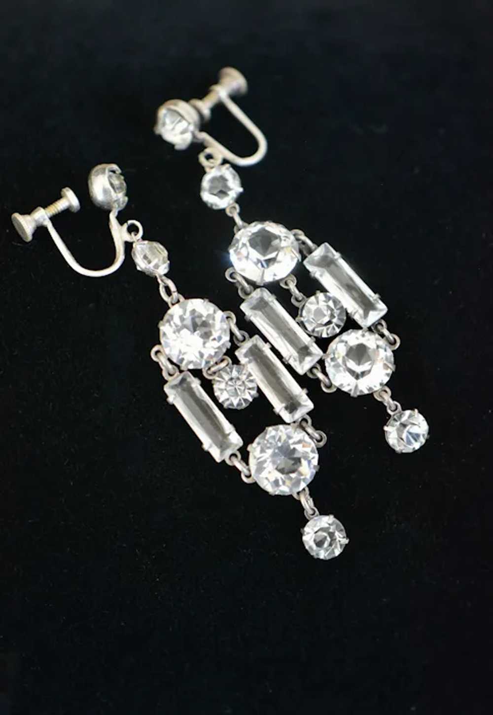 Art Deco Sterling Silver Rock Crystal Dangling Ea… - image 2