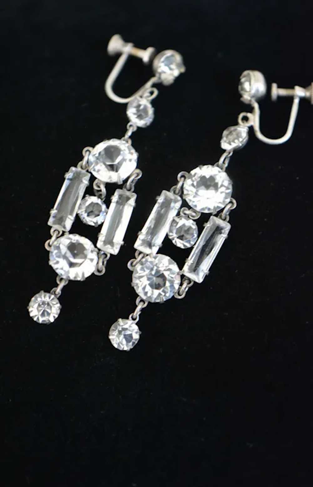 Art Deco Sterling Silver Rock Crystal Dangling Ea… - image 3