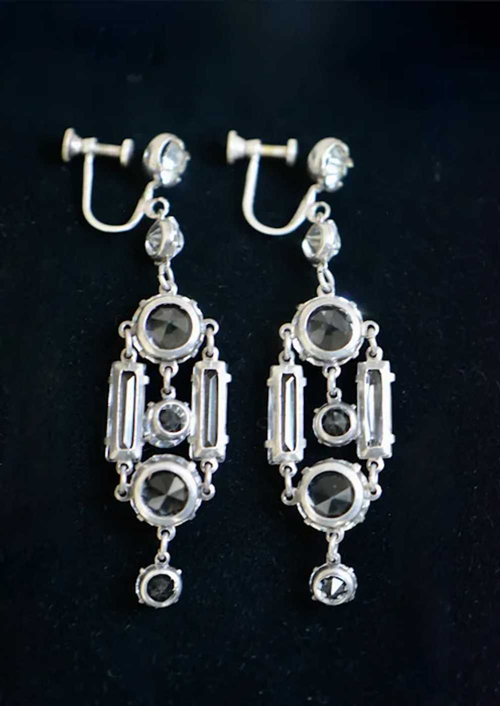 Art Deco Sterling Silver Rock Crystal Dangling Ea… - image 4