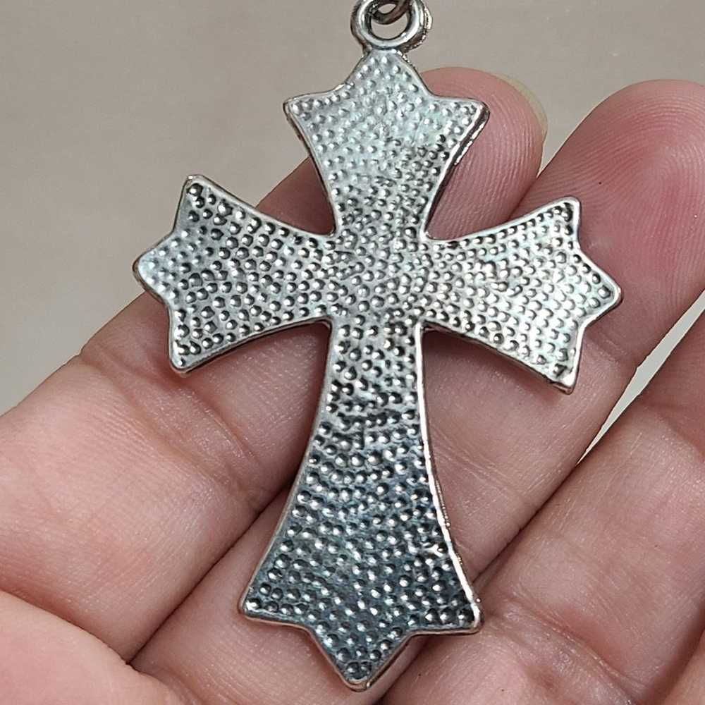 Vintage Gothic Cross Pendant Necklace With Red St… - image 4