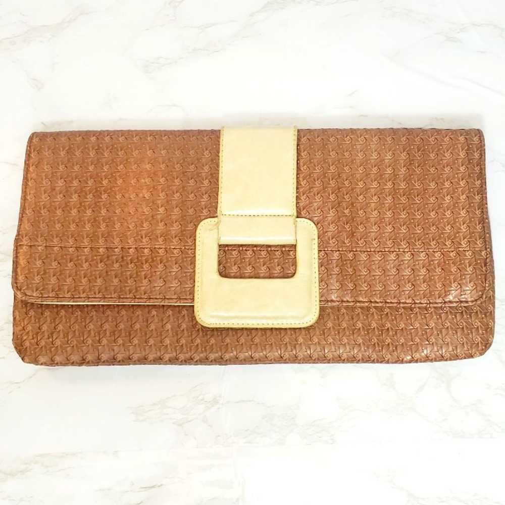 Vintage 90's Brown Embossed Faux Leather Oversize… - image 1