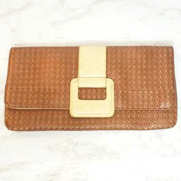 Vintage 90's Brown Embossed Faux Leather Oversize… - image 1