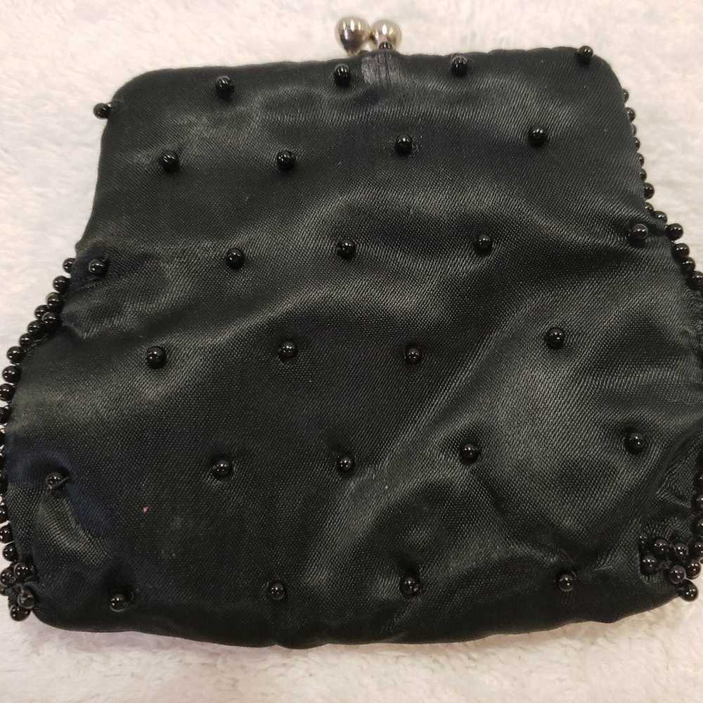 VINTAGE CAROUSEL BLACK SATIN BEADED CHANGE PURSE,… - image 2