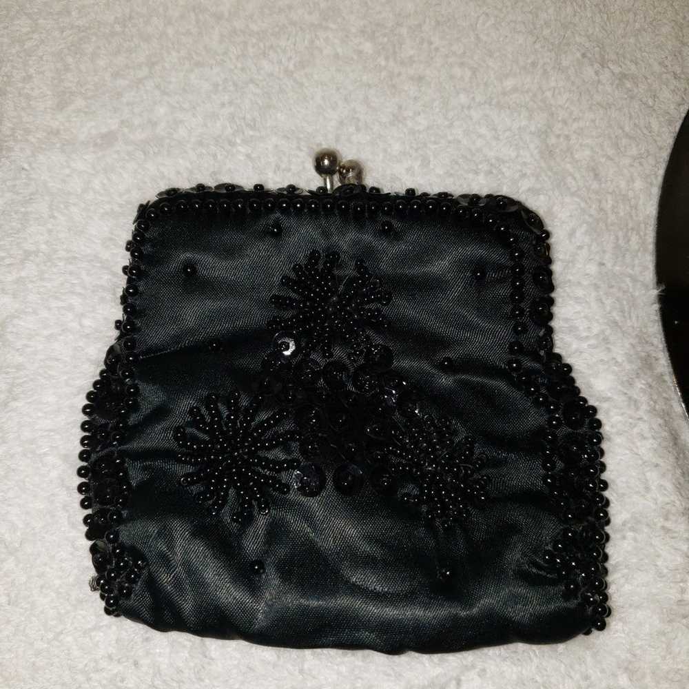 VINTAGE CAROUSEL BLACK SATIN BEADED CHANGE PURSE,… - image 4