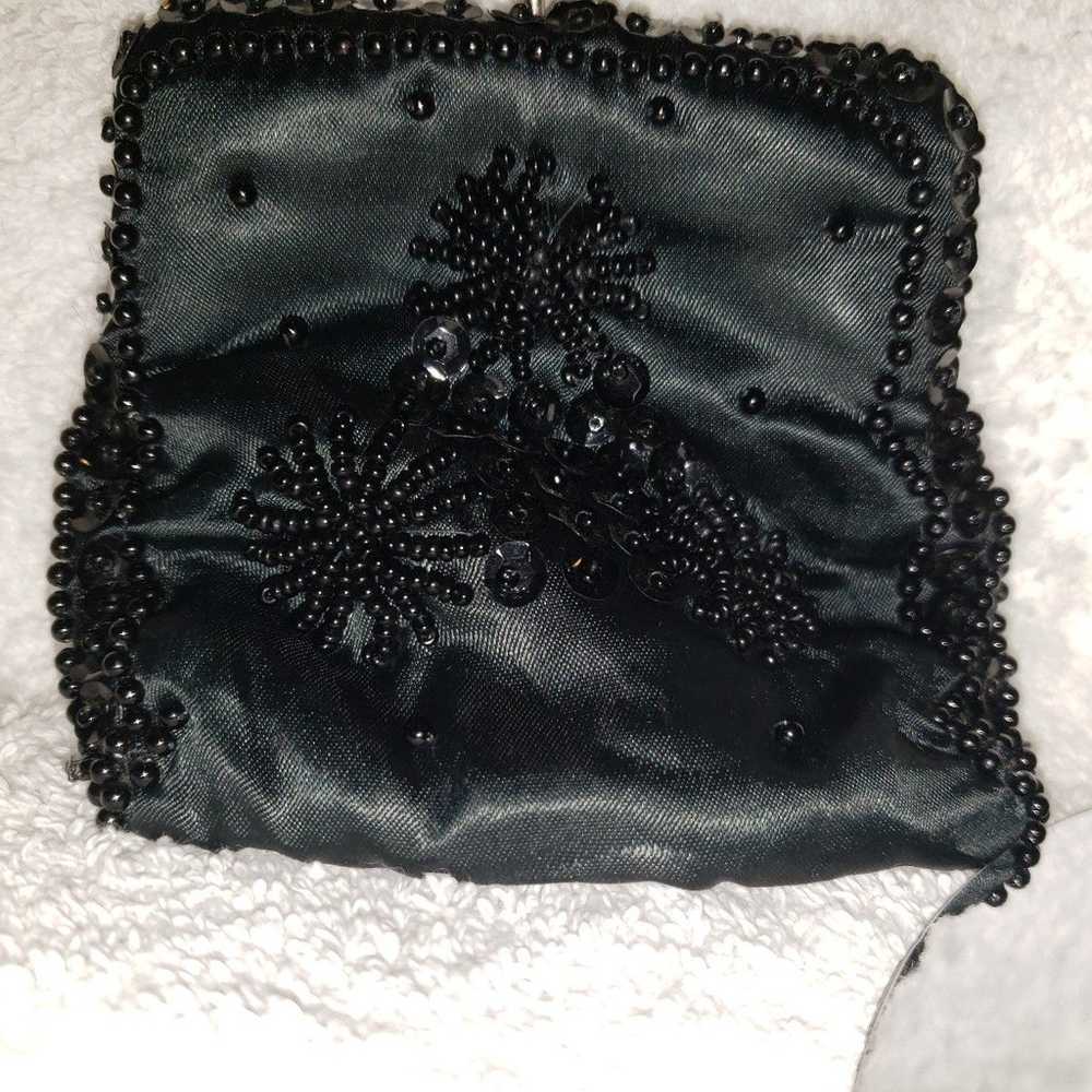 VINTAGE CAROUSEL BLACK SATIN BEADED CHANGE PURSE,… - image 5