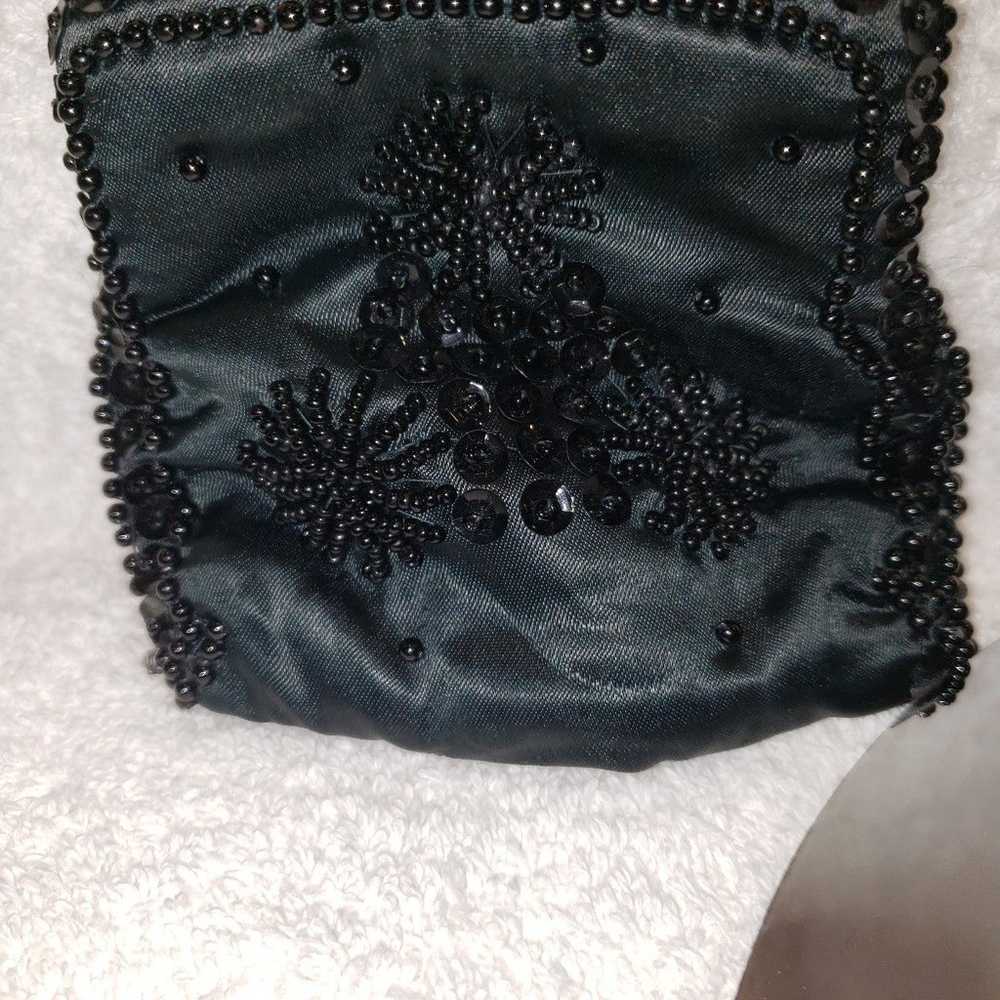 VINTAGE CAROUSEL BLACK SATIN BEADED CHANGE PURSE,… - image 6