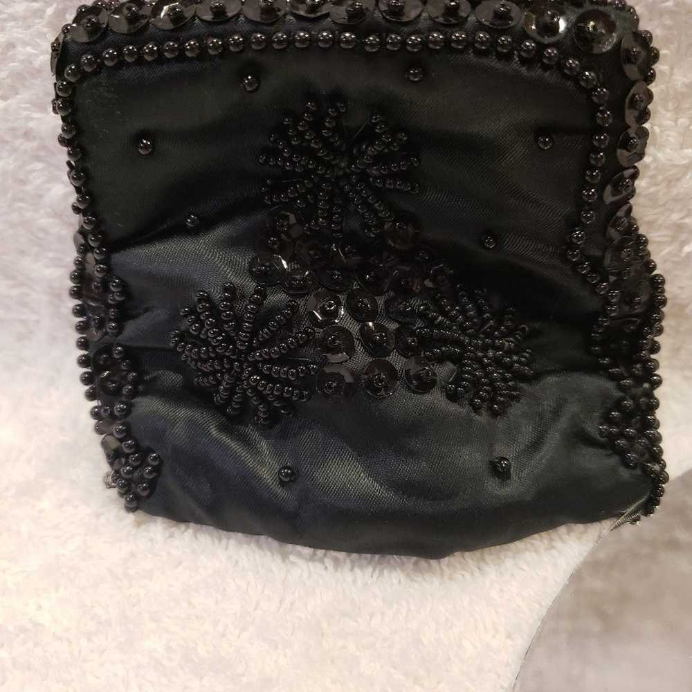 VINTAGE CAROUSEL BLACK SATIN BEADED CHANGE PURSE,… - image 7