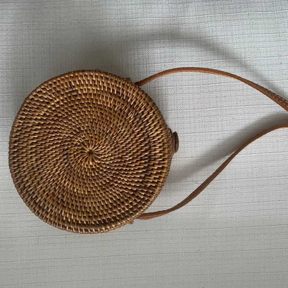 Handwoven Rattan Round Shoulder Purse - image 1