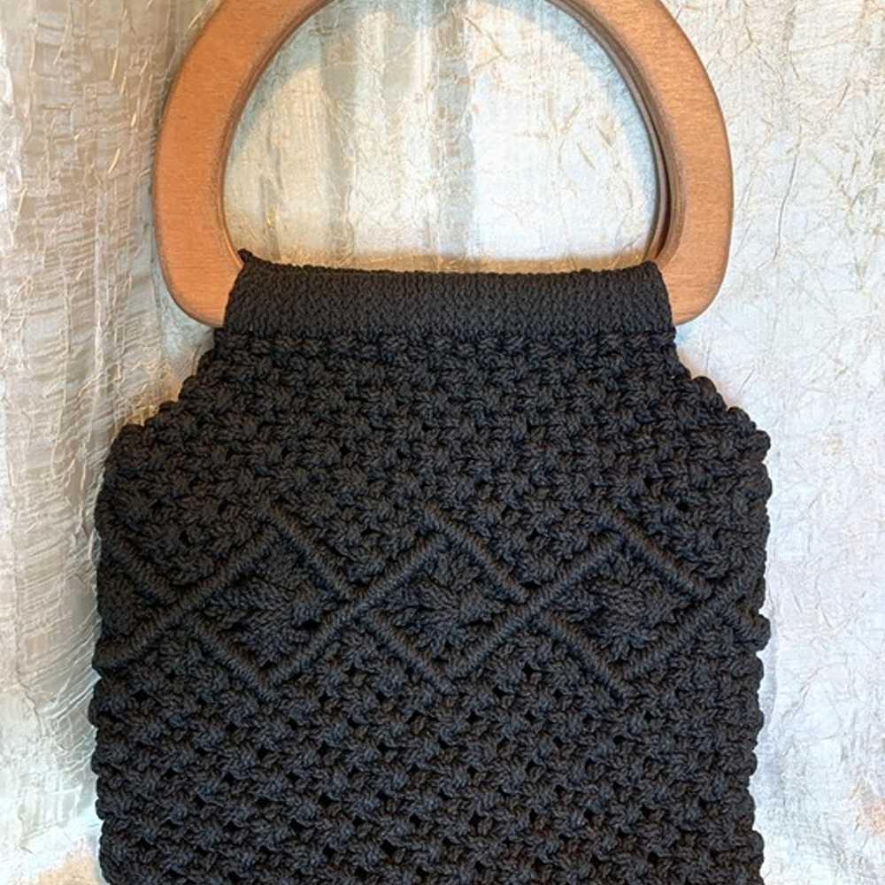 Vintage 1970's Black Handmade Macrame Lined Boho,… - image 1