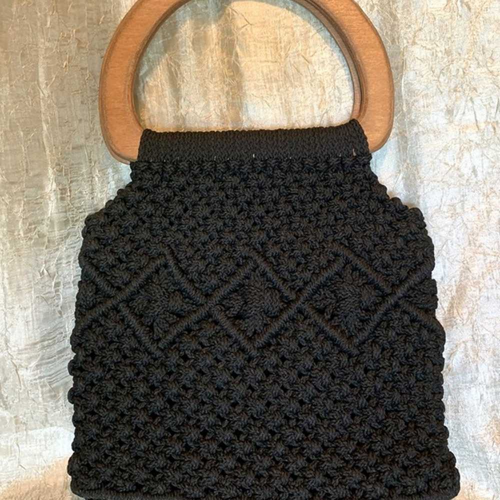 Vintage 1970's Black Handmade Macrame Lined Boho,… - image 2