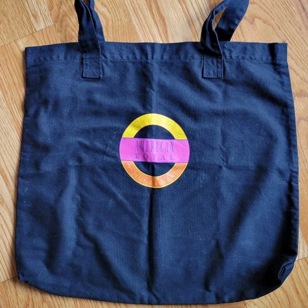 Vintage Gloria Vanderbilt canvas tote with neon l… - image 1