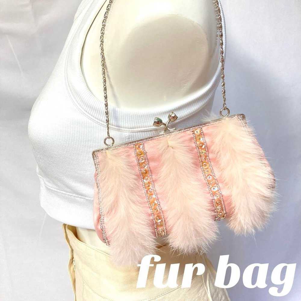 Party bag with fur, pink beads, sequins, and a cl… - image 1