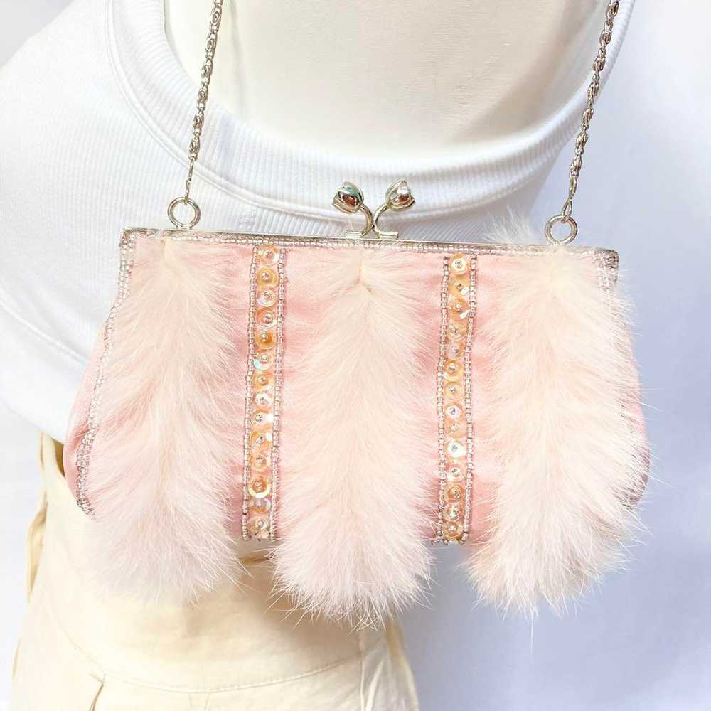 Party bag with fur, pink beads, sequins, and a cl… - image 2