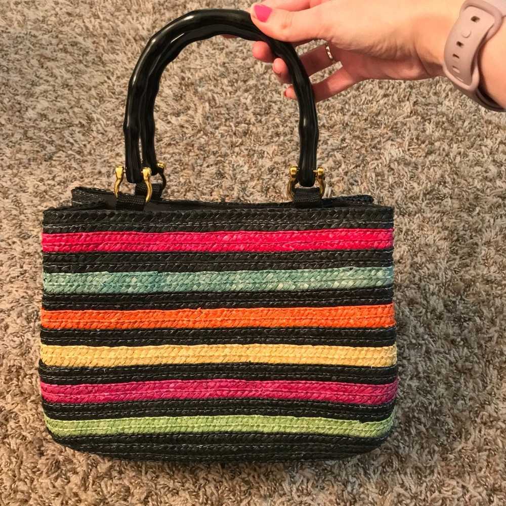 Vintage black and rainbow striped 100% wheat stra… - image 1