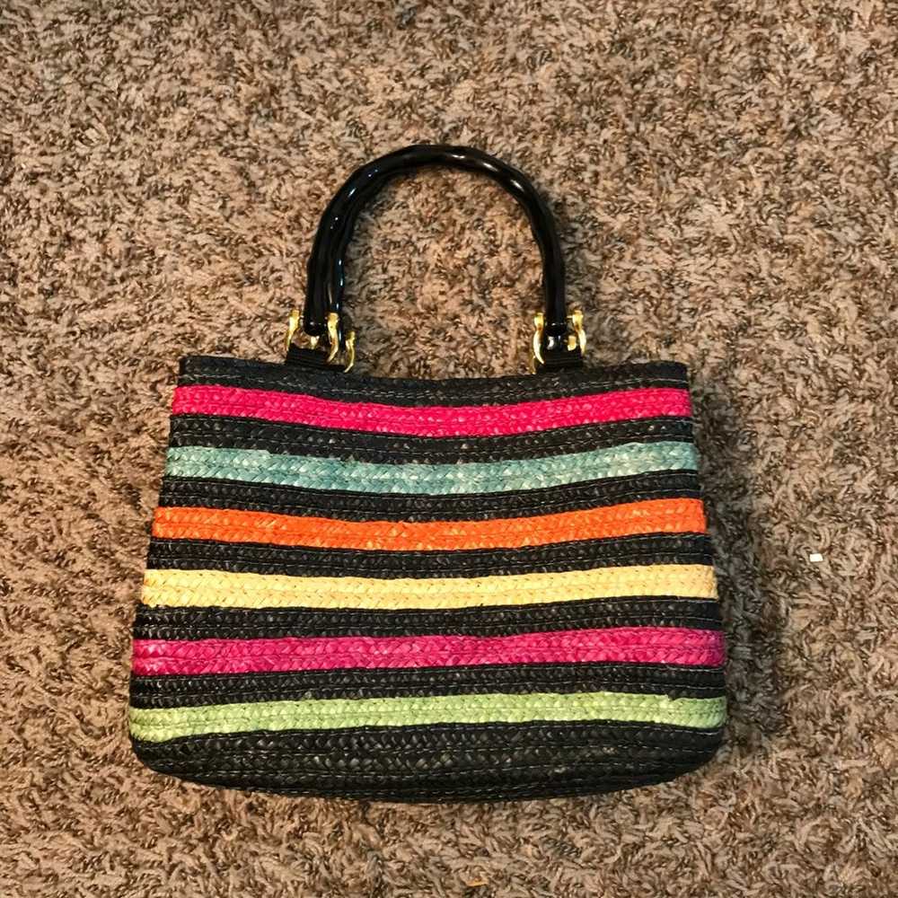 Vintage black and rainbow striped 100% wheat stra… - image 3