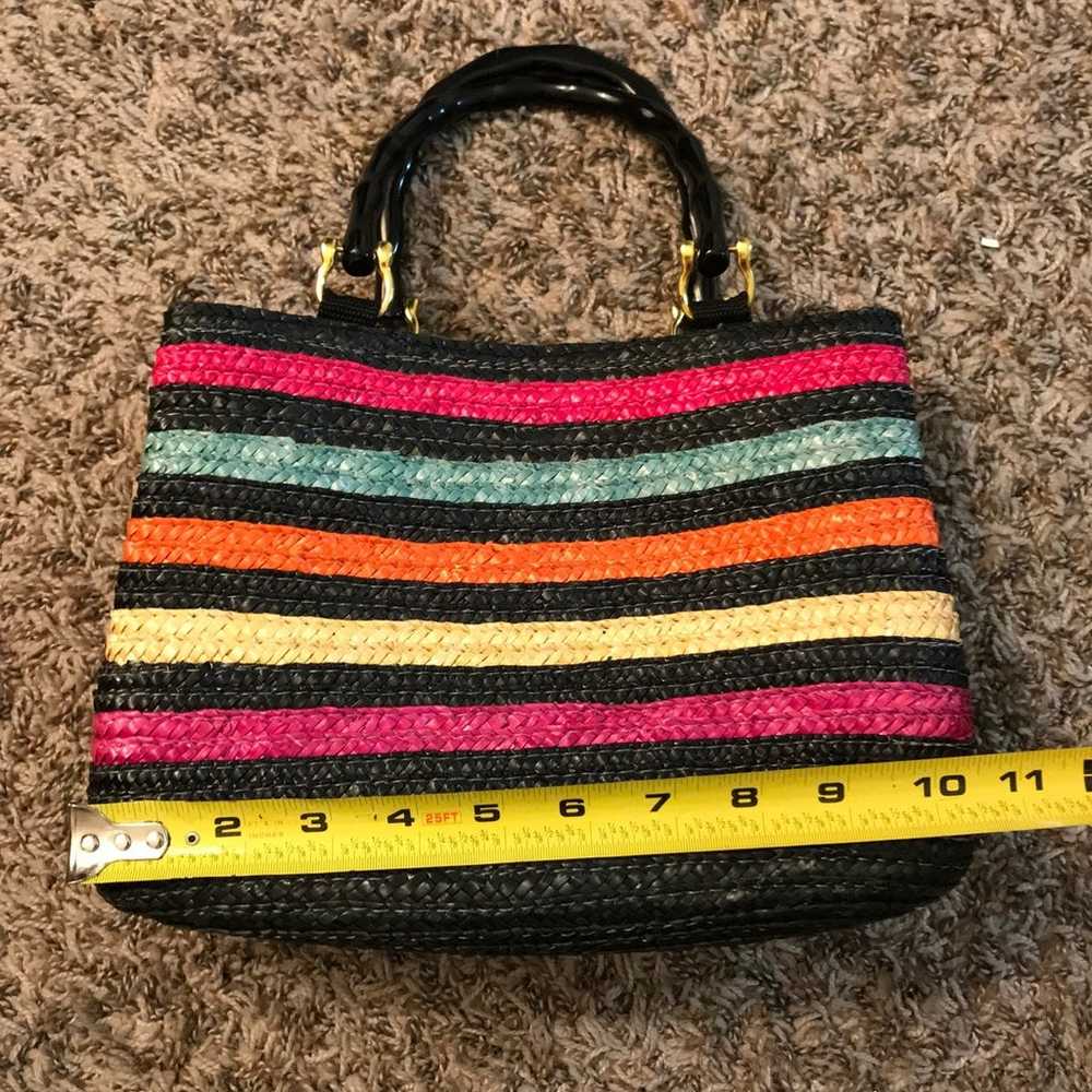 Vintage black and rainbow striped 100% wheat stra… - image 8