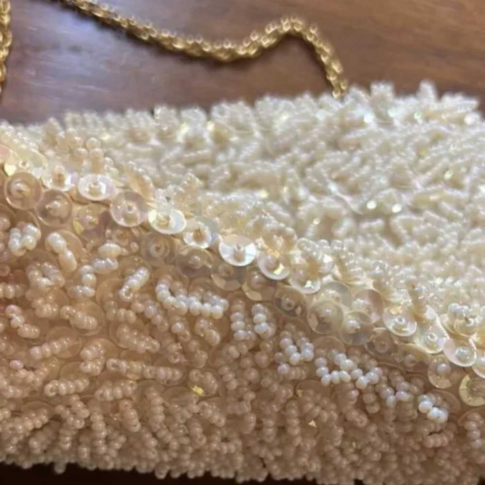 VTG Richere White Beaded Sequin Purse Evening Bag… - image 10