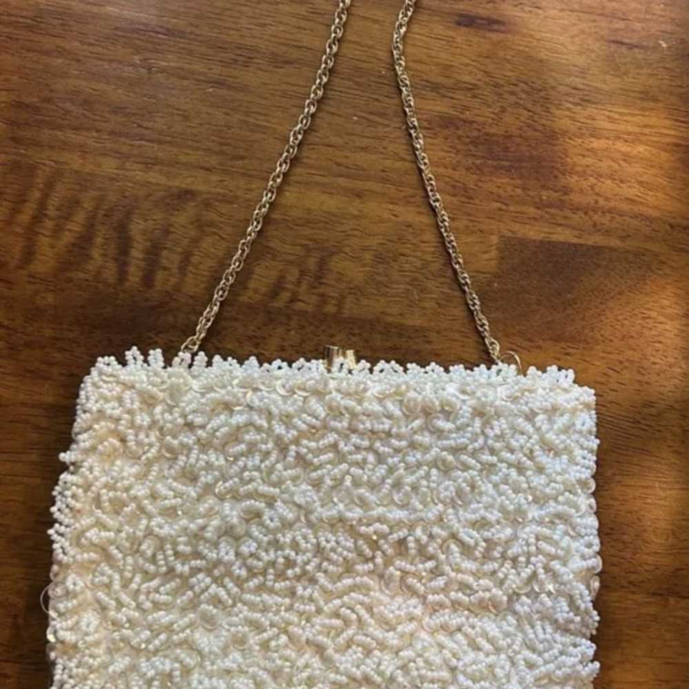 VTG Richere White Beaded Sequin Purse Evening Bag… - image 1