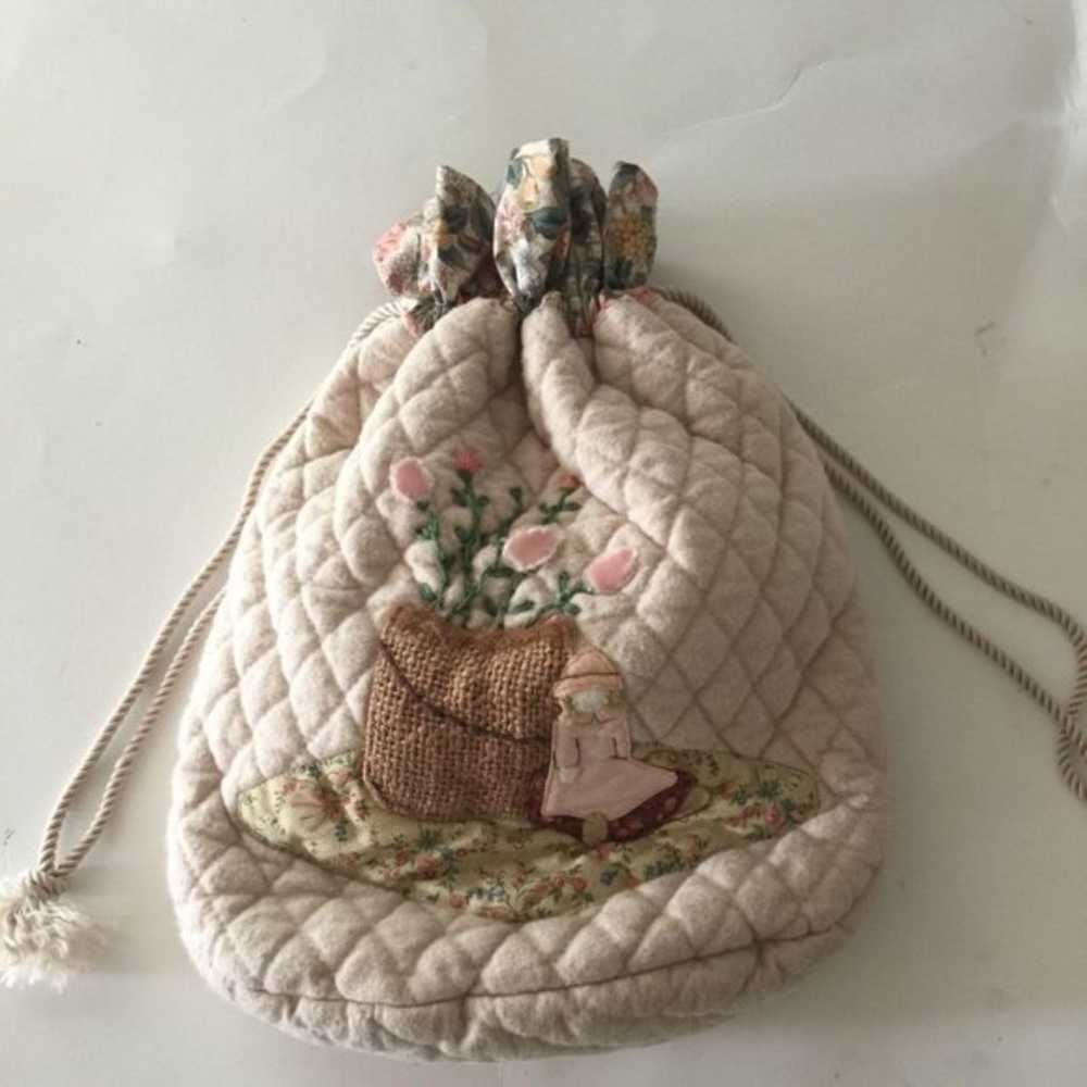 Victorian Drawstring Purse with girl sitting by fl - image 1