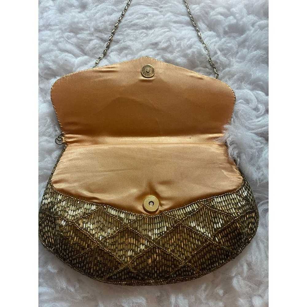 Vintage La Regale Gold Beaded Purse Handbag with … - image 3