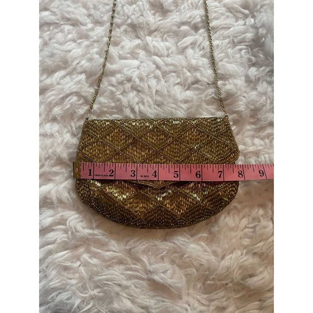 Vintage La Regale Gold Beaded Purse Handbag with … - image 7