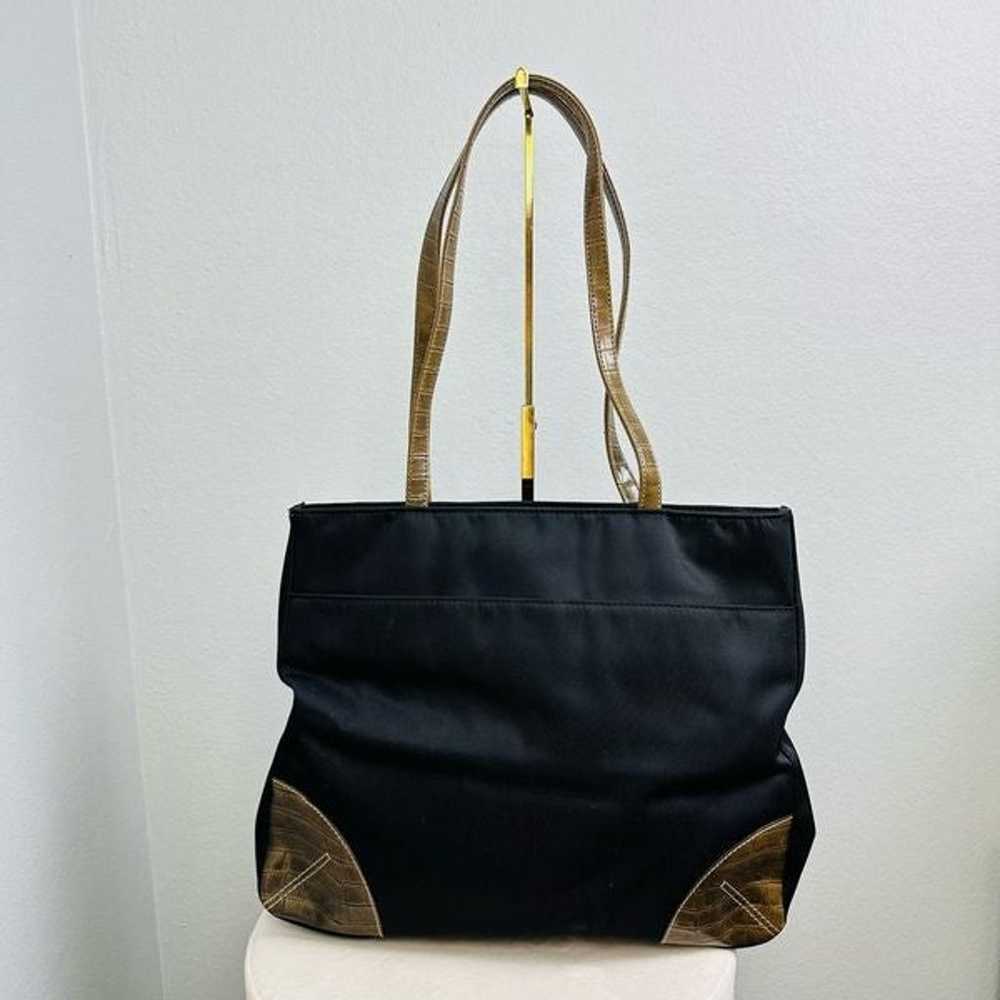 Vintage Liz Claiborne Black Brown Leather Trim La… - image 3