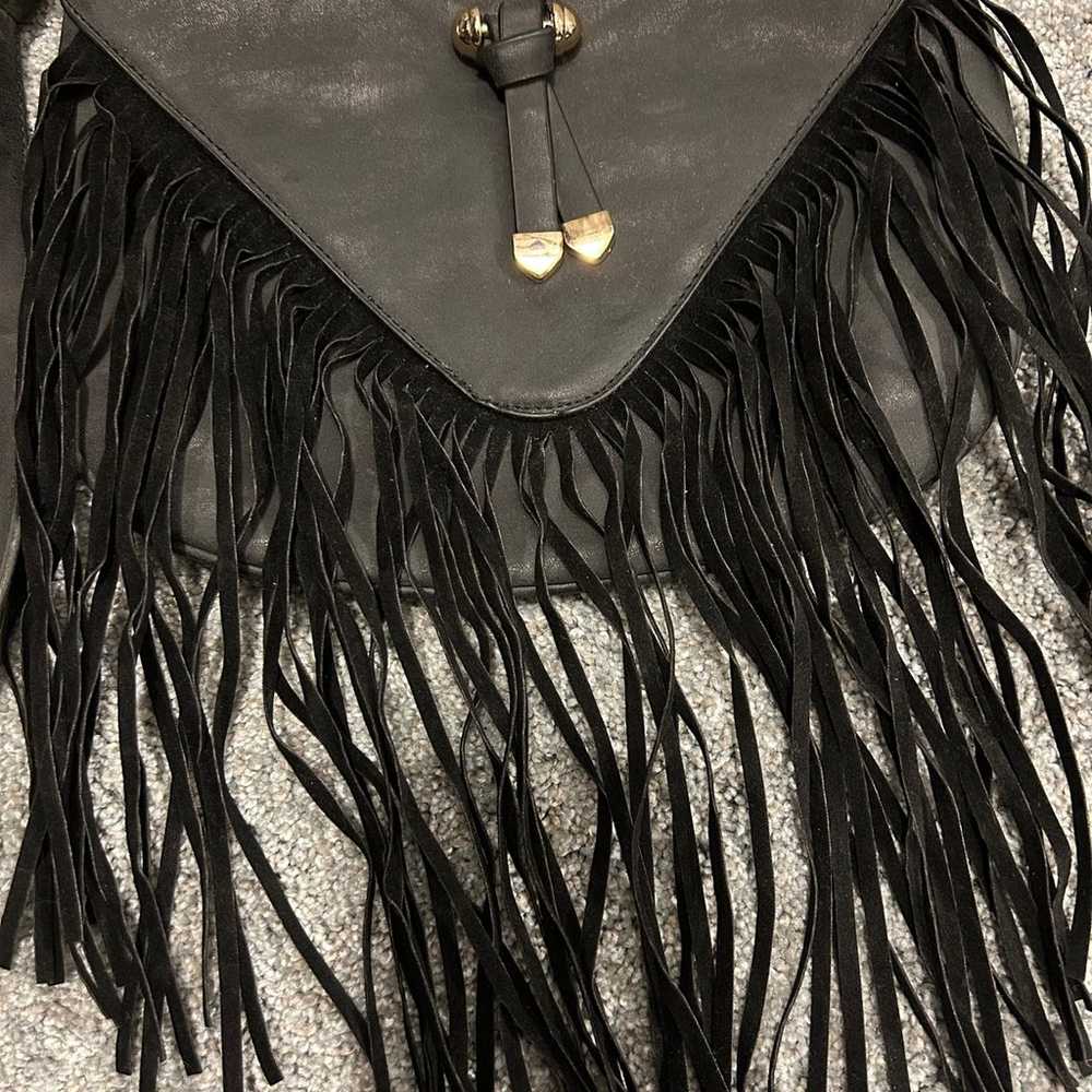 Vintage faux suede leather fringe tassel crossbod… - image 2