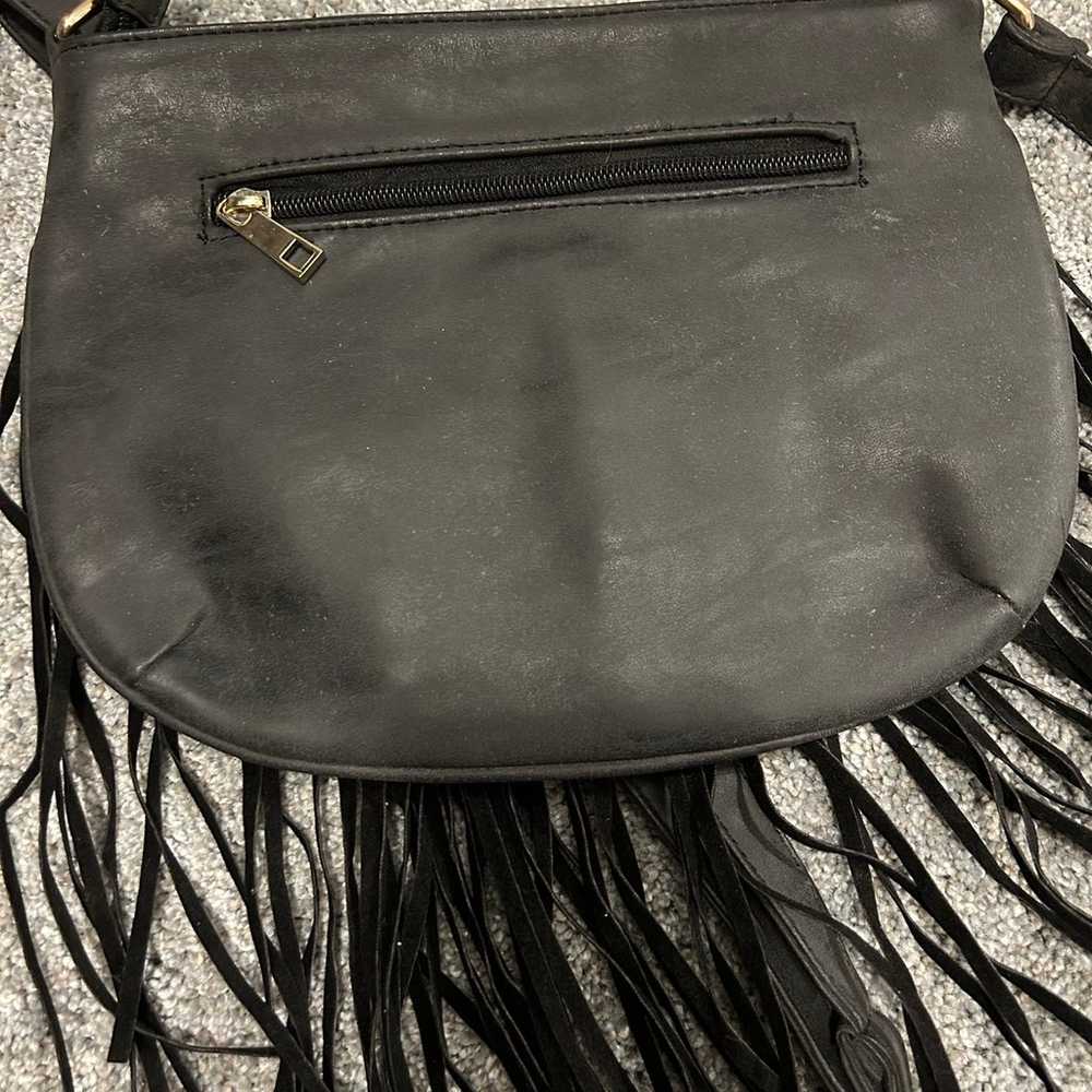 Vintage faux suede leather fringe tassel crossbod… - image 5