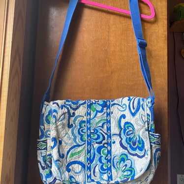 Vera Bradley quilted store weekender duffle in Mediterranean White Blue travel bag