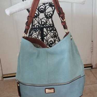 Simply Noelle Blue Suede and Tan Handbag