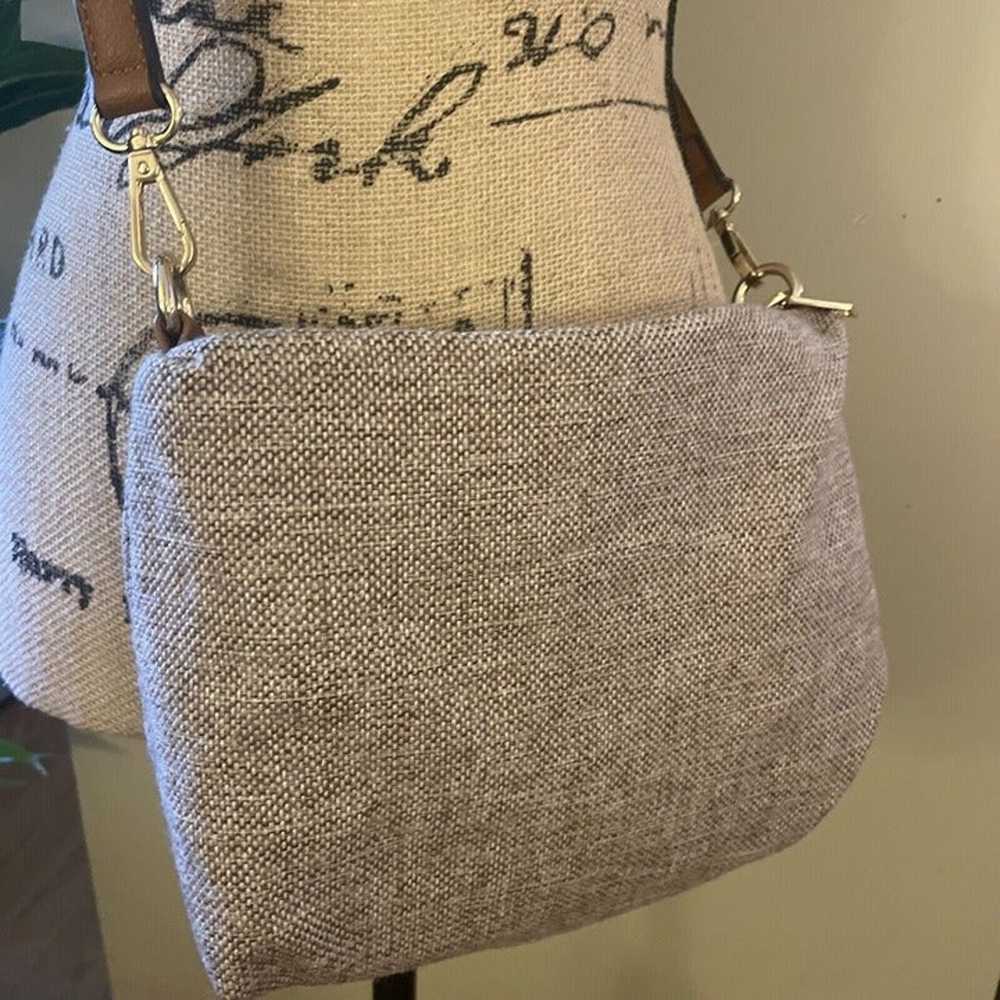 Tan Tweed Crossbody Wristlet Bag - image 2