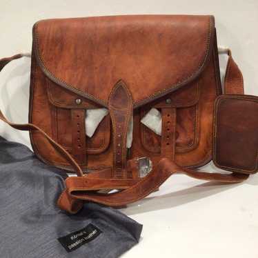 Vintage Brown Leather Crossbody Briefcase Unisex … - image 1