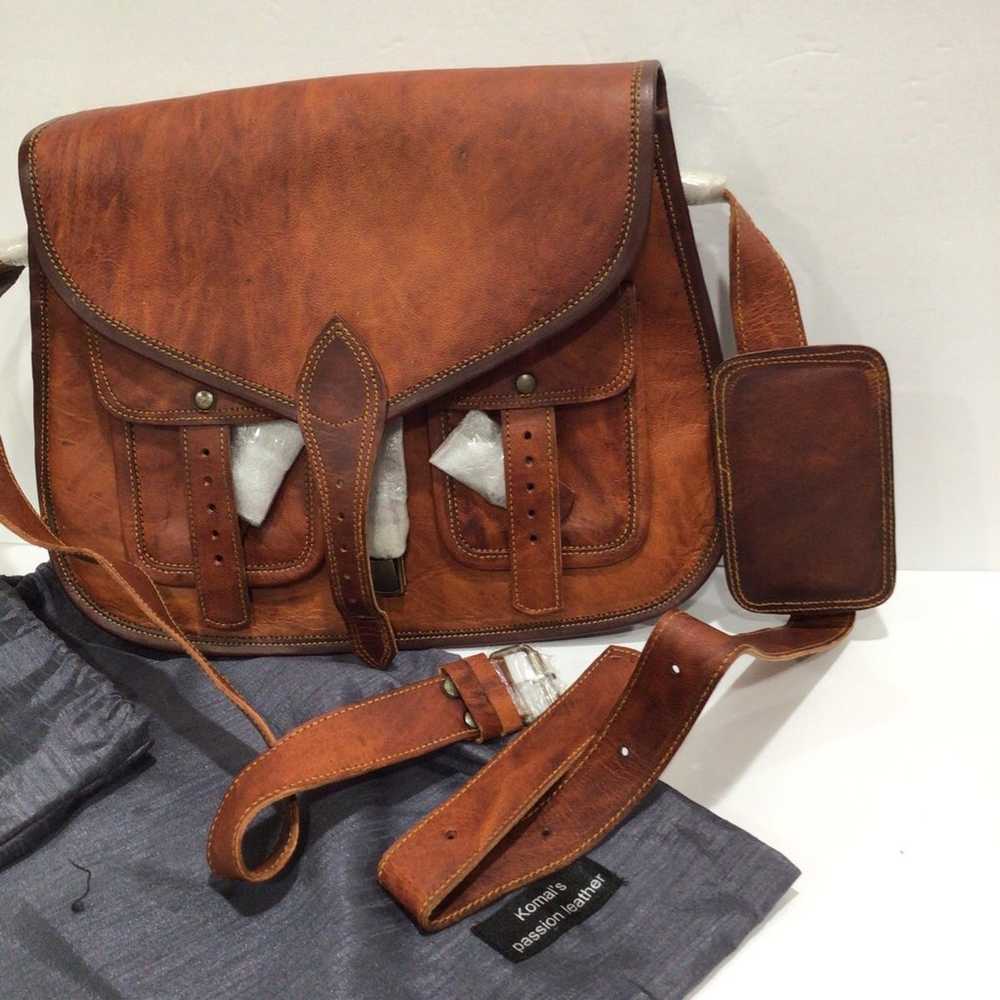 Vintage Brown Leather Crossbody Briefcase Unisex … - image 5