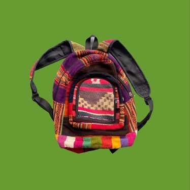 Vintage Knit Textiles Ethnic Hippie Backpack - image 1