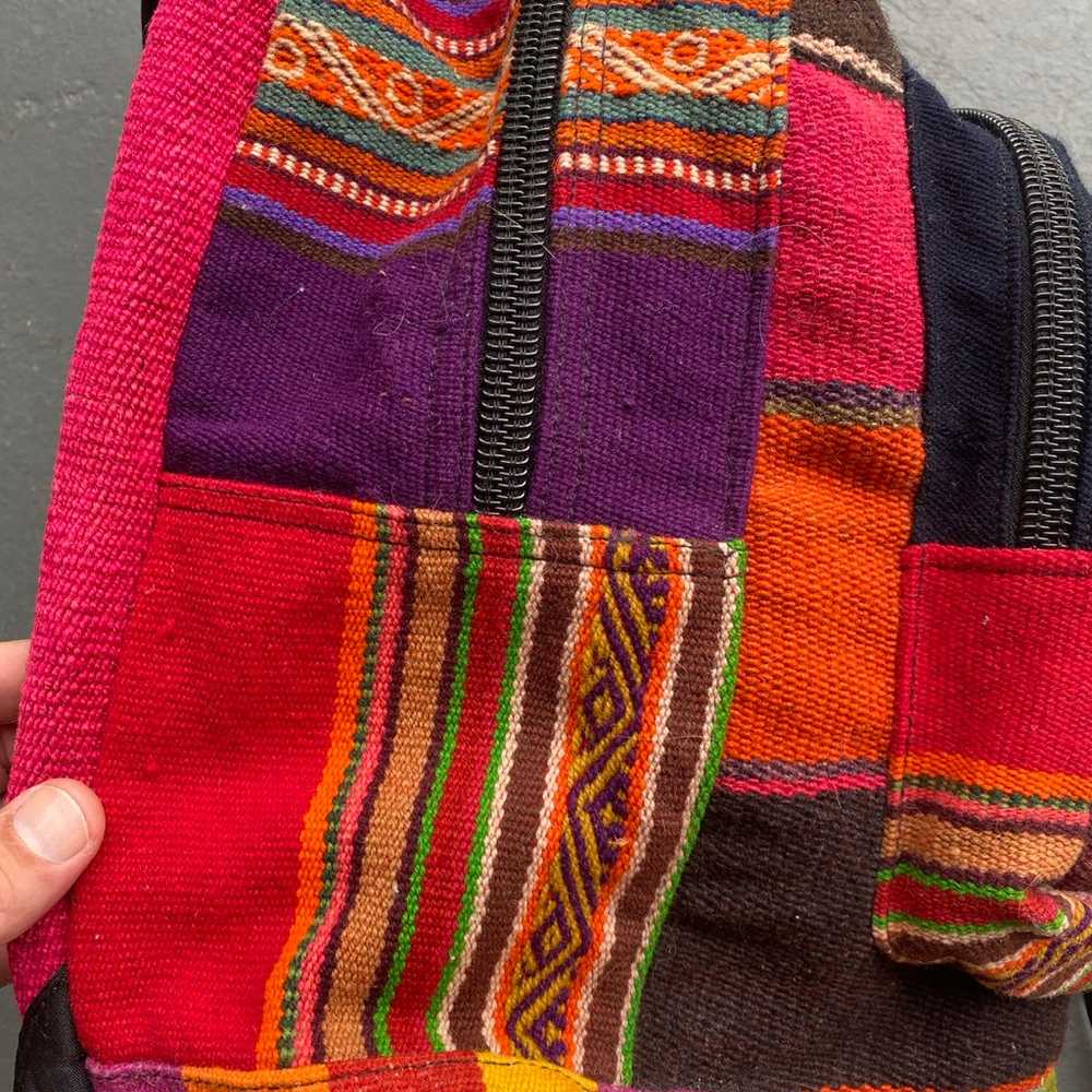 Vintage Knit Textiles Ethnic Hippie Backpack - image 3