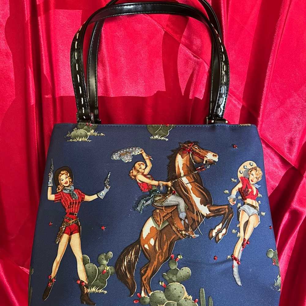 Vintage Pinup Cowgirl Blue Bag Satchel unique! - image 1