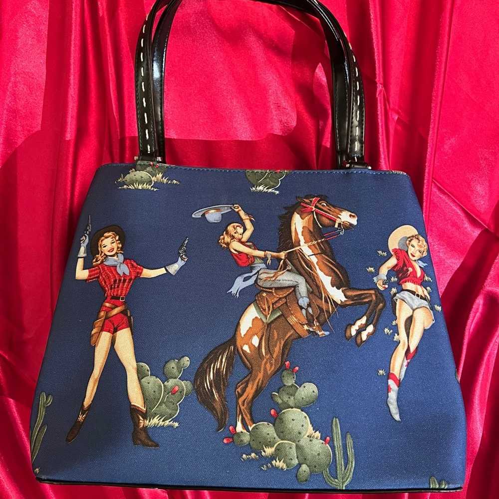 Vintage Pinup Cowgirl Blue Bag Satchel unique! - image 2