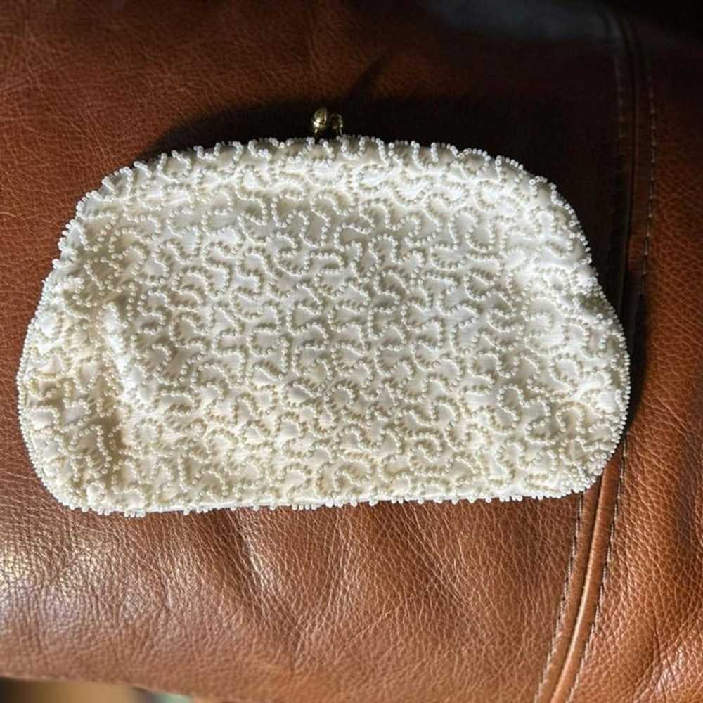 1940s White Beaded Purse Vintage Clutch - image 2